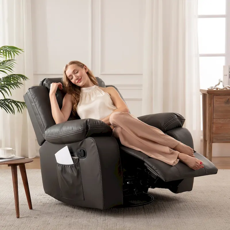 Wide Seat Durable Leather Massage and Heat Recliner