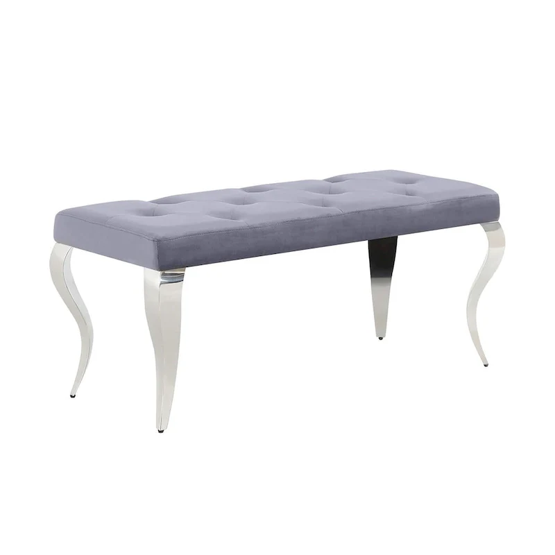 Luxury Velvet Bench Button Tufted Upholstered Dining Bench with Polished Metal Legs