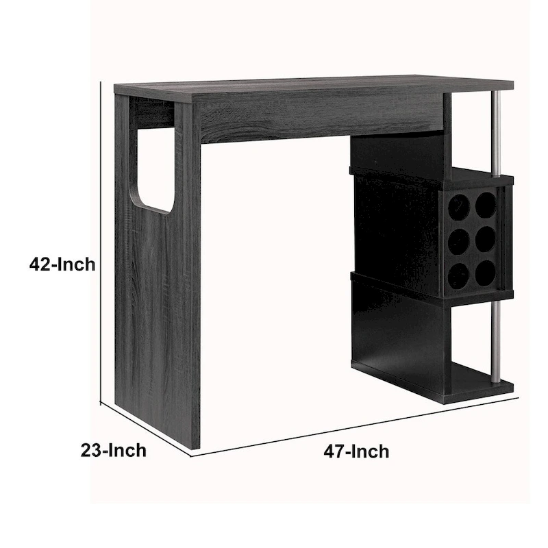 Transitional Style Wooden Bar Table with 3 Tier Side Shelves, Gray