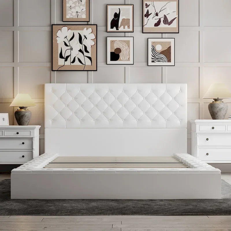LED Queen/King Bed Frame with Tufted Headboard Bedroom Furniture