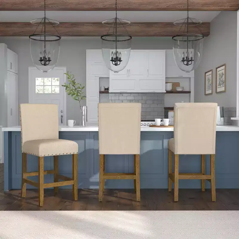 24 Upholstered Counter Height Barstool with Nailheads - HomePop