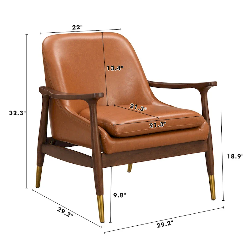 Brown 29.2 Faux Leather Lounge Chair with Tapered Legs
