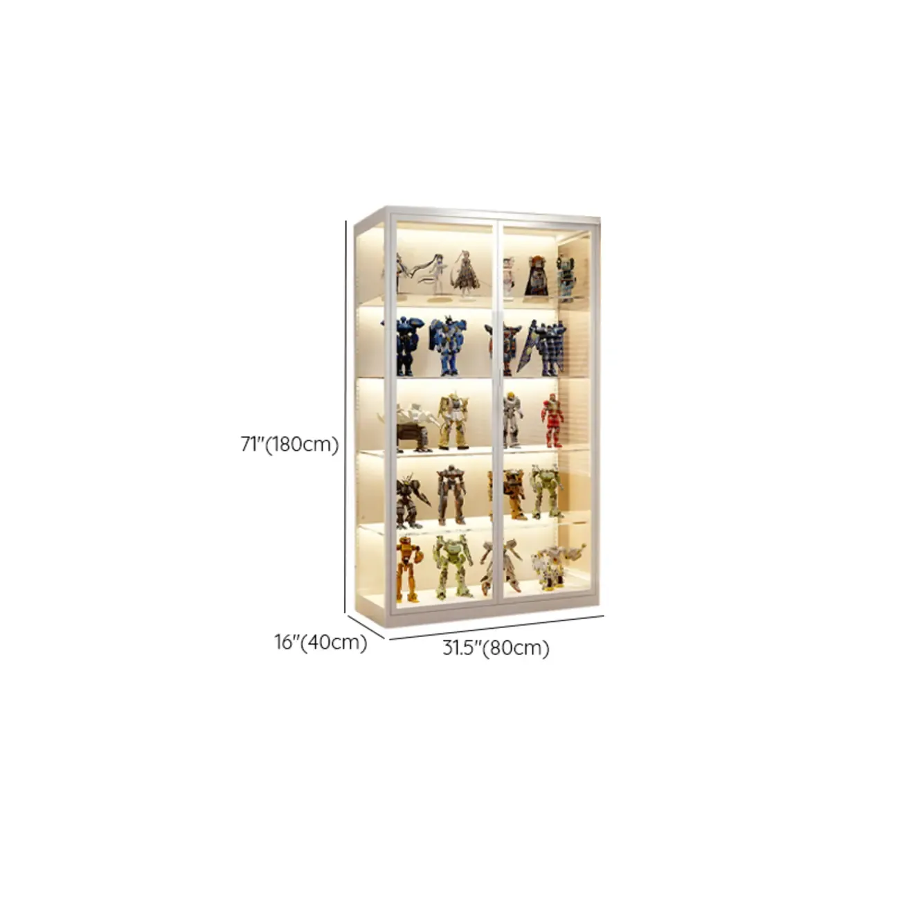 Freestanding Modern Metal Glass LED Lighted Curio Cabinet