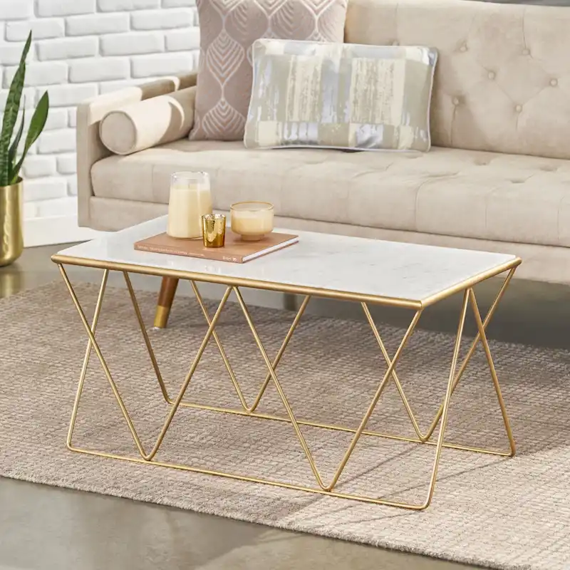 Sardis Modern Glam Handcrafted Marble Top Coffee Table by Christopher Knight Home - 37.00 L x 19.00 W x 18.00 H