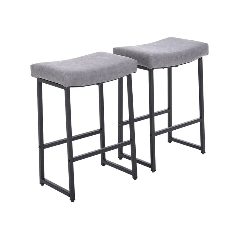 PHI VILLA 2-Piece Saddle Design PU Leather Bar Stool with Sturdy Metal Frame