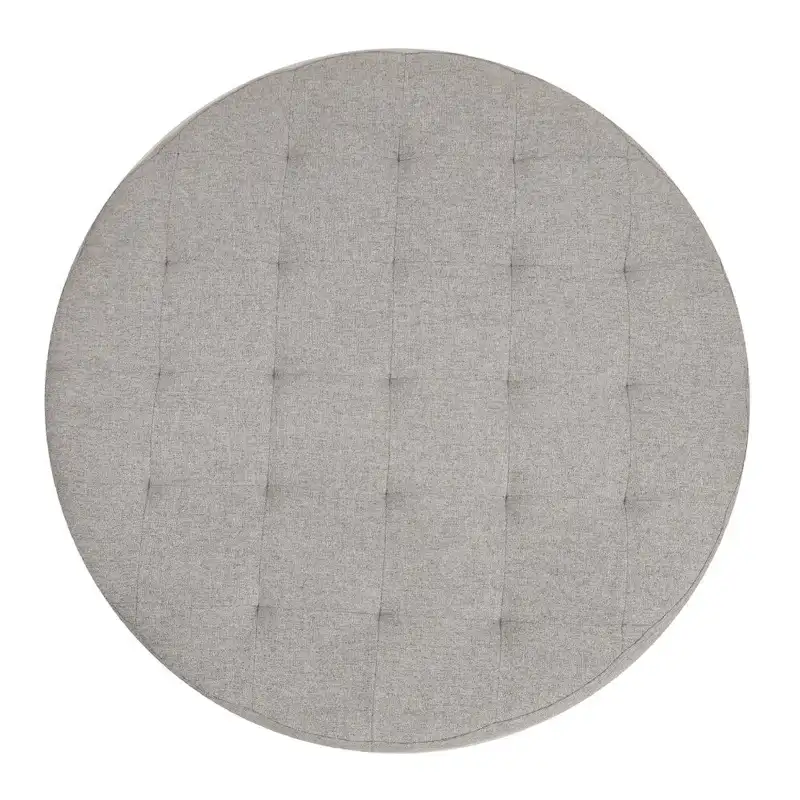 Tufted Round Cotton Linen Ottoman with Iron Frame