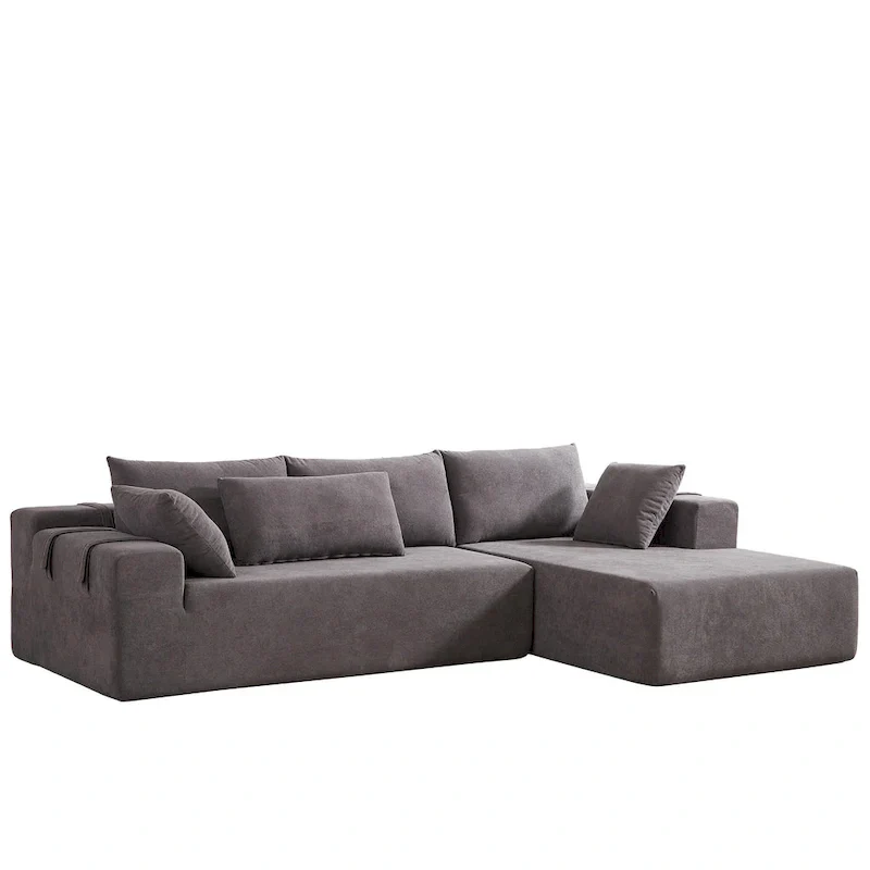 108 Chenille Modular L-Shaped Sectional Sofa with 6 Pillows, Reversible Chaise