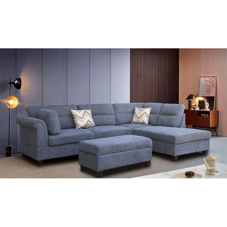 Diego 103.5 Fabric Sectional Sofa with Right Facing Chaise, Storage Ottoman, and 2 Accent Pillows