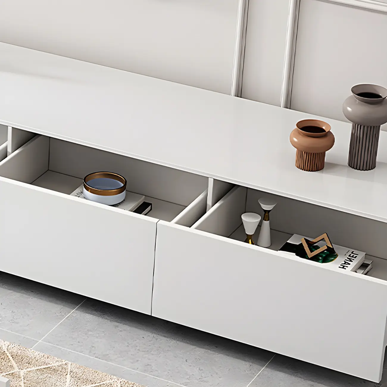 Modern Multi-Drawers Wood Rectangular TV Stand white