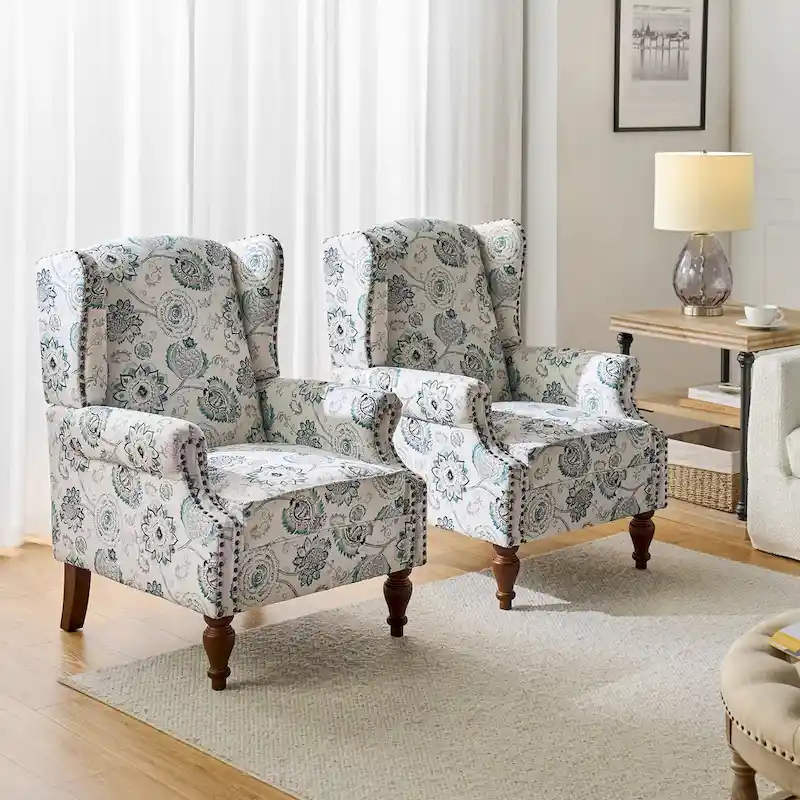 Gott Traditional Wingback Armchair with Solid Wood Legs Set of 2 by HULALA HOME