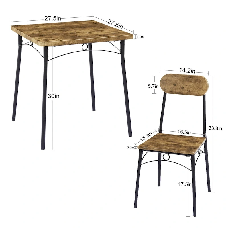 VECELO Dining Table Set, Kitchen Table with 2/4 Chairs, Metal and Wood Rectangular 3/5-Piece Dining Set