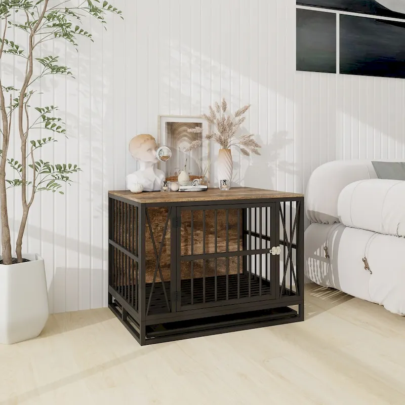 Dog Crate Furniture,32.67 Inches Dog Kennel for Dogs up to 70 lb,Removable Tray, Heavy-Duty Dog Cage End Table