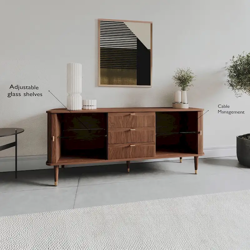 Studio London Walnut Wood Sideboard with 3 Drawer Mid Century Modern