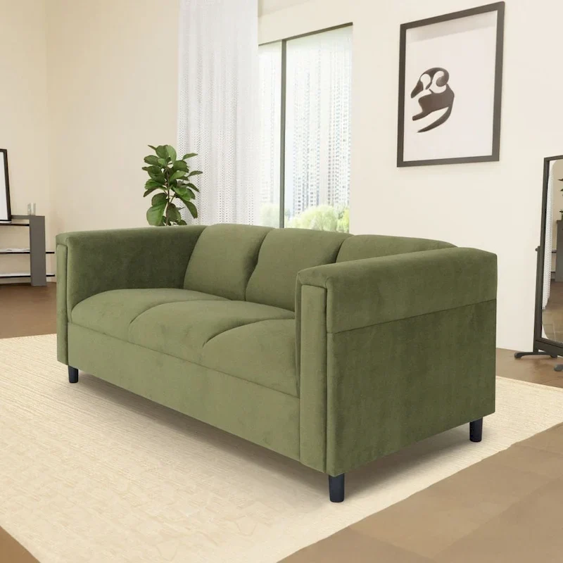 Coast to Coast Sofas Mid Century Modern 3 Seater Sofa Suede Solid Wood Frame Upholstered