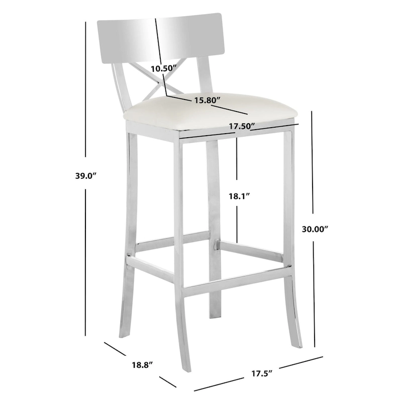 SAFAVIEH Ofelia 30 Inch Stainless Steel Cross Back Black Bar Stool - 17.5 x 18.8 x 39 - 18Wx19Dx39H