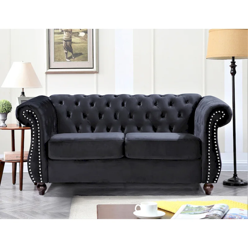 Kemos Velvet Chesterfield Loveseat