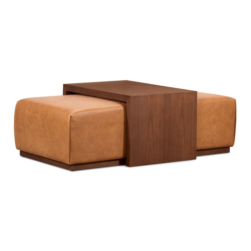 Poly & Bark Jarmo Ottoman with Adjustable Walnut Table - Full Grain Genuine Italian Leather