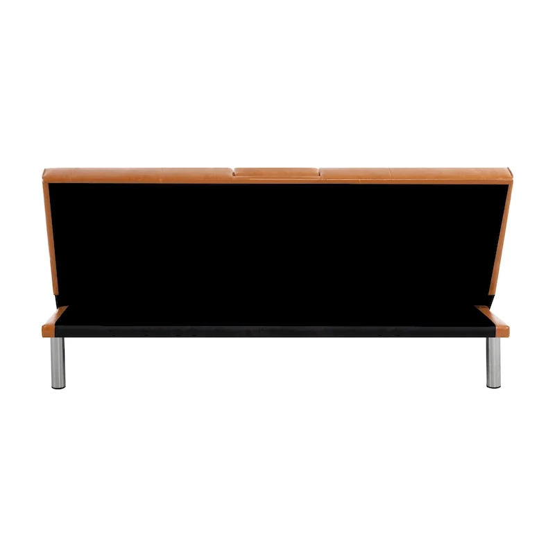 Futon Sofa Bed Couch with Armrest & Cupholders, Faux Leather Sofa Bed Couch Convertible Folding Reclining Small Couch