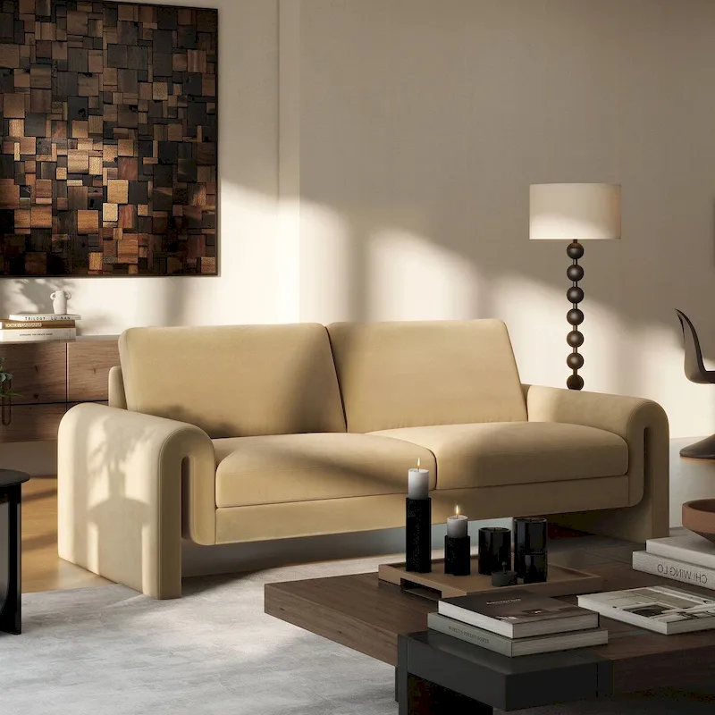 Mason 85  Velvet Pillow Back Curved Arm Sofa