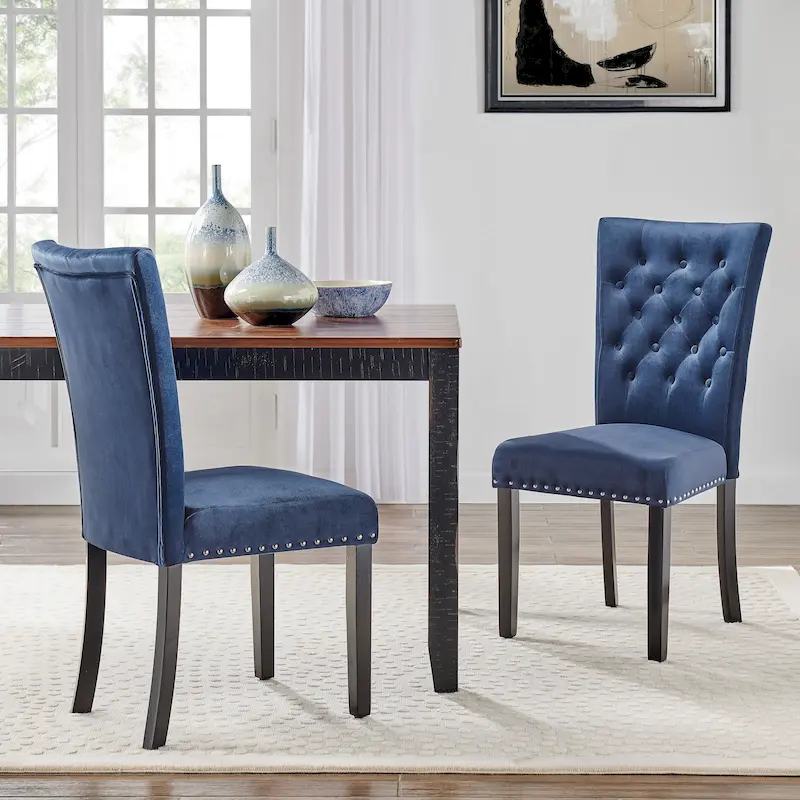 Silver Orchid Flohr Tufted Velvet Dining Chairs (Set of 2)