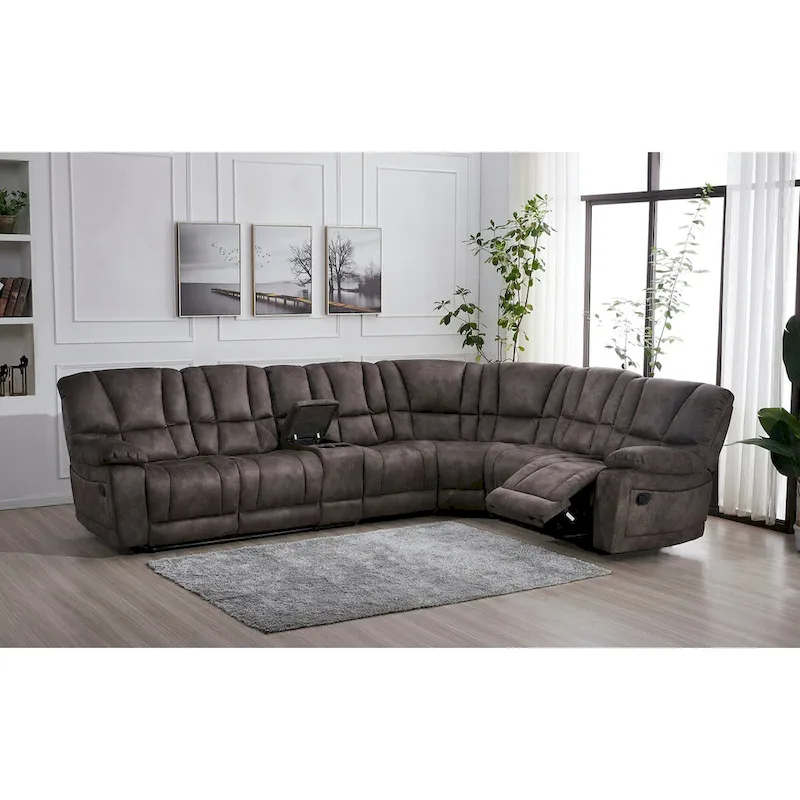 Betsy Furniture Large Microfiber Reclining Sectional Living Room Sofa in Grey