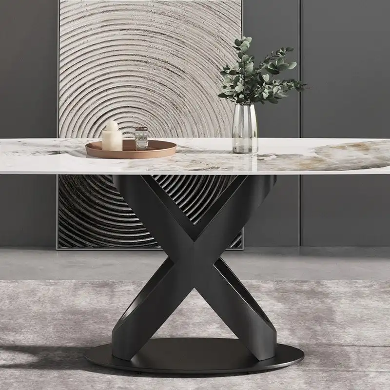 71  Modern Artificial Marble Dining Table with Carbon Steel Base