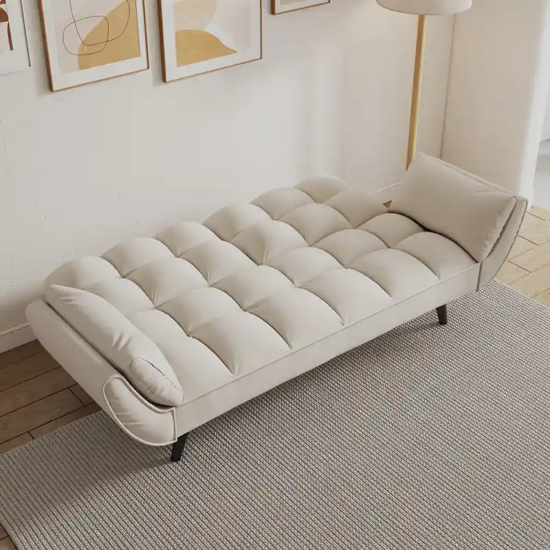 57 Sofa Bed,Polyester Blend Comfy Futon Couch Bed with 2 Square Pillows, Convertible Sleeper Sofa with Adjustable Backrest