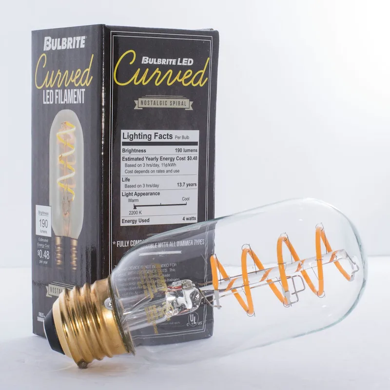 Bulbrite Pack of (2) 4 Watt Dimmable Antique Nostalgic Curved Filament LED Bulb
