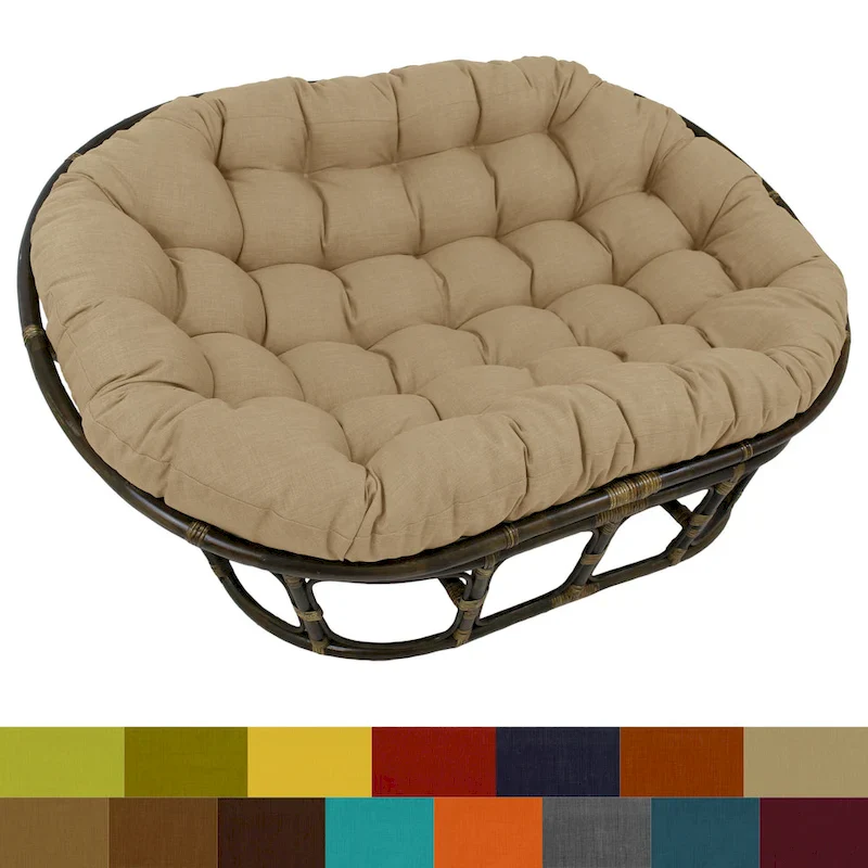 Bali Rattan Double Papasan Chair with Solid All-Weather Cushion