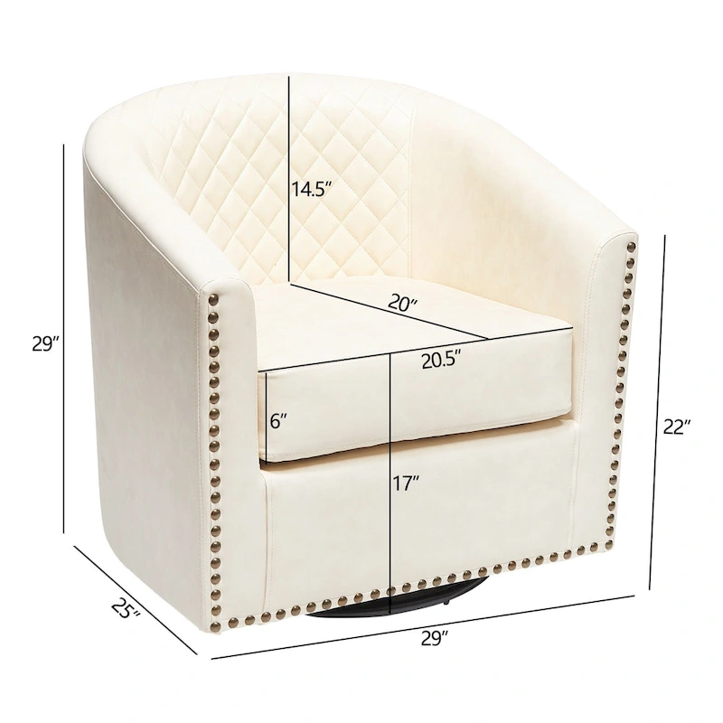 KINWELL 29 Wide Tufted PU Leather Swivel Barrel Chair (Set of 2)