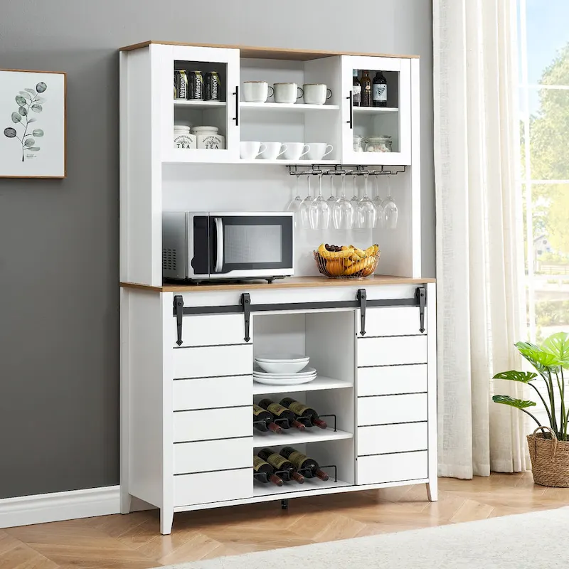 Farmhouse Wine Cabinet Kitchen Buffet with Wine Rack - 15.7D x 47.2W x 69.6H