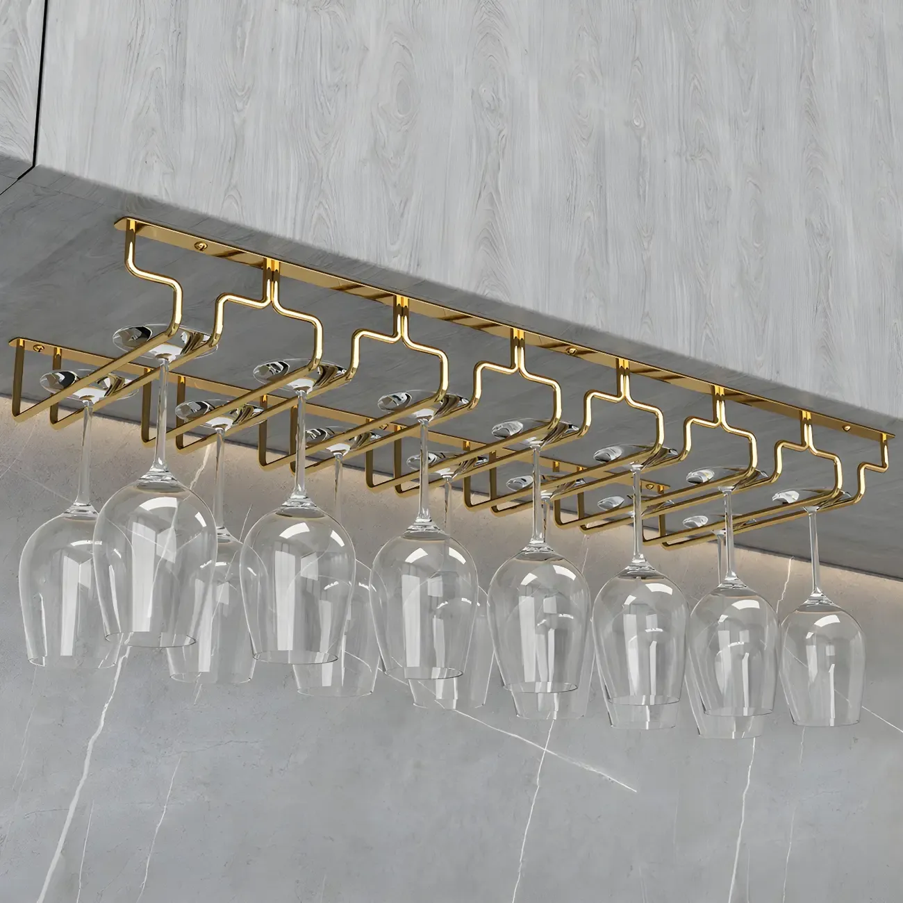 Gold Rectangular Hanging Metal Wine Glass Rack