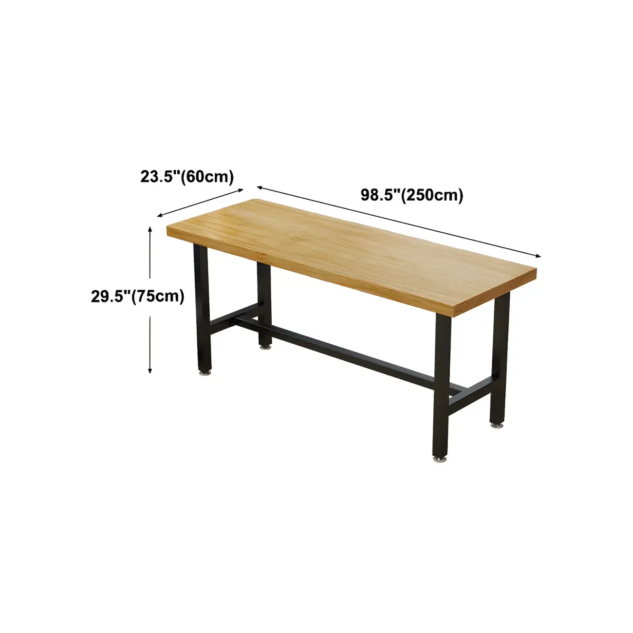 Rectangular Iron Frame Trestle Wood Bar Table with Footrest