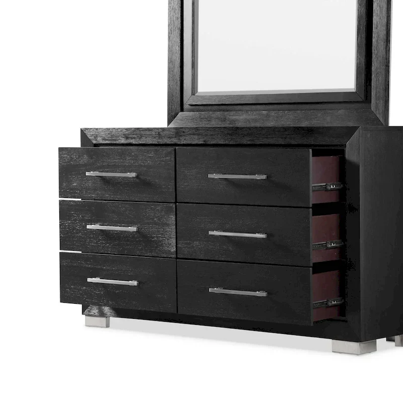 Modern Black Solid Wood 6-Piece King Bedroom Set Cedar-Lined Bottom Drawer