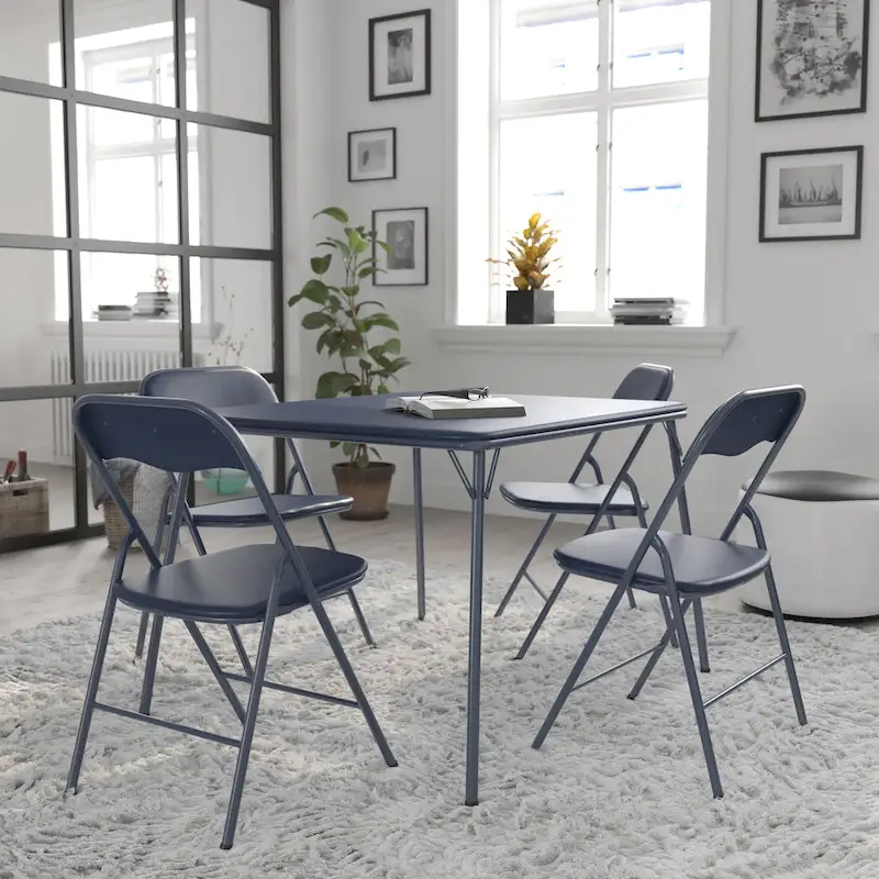5 Piece Folding Card Table and Chair Set with Upholstered Table Top - 33.5W x 33.5D x 27.75H