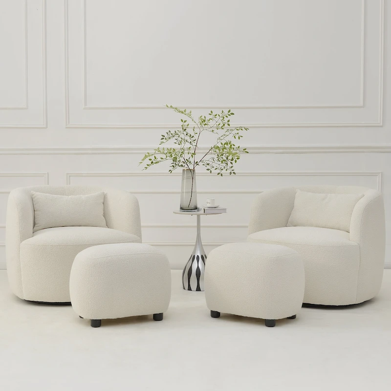 KINWELL 34 Wide Boucle Fabric Upholstered Swivel Armchair (Set of 2)