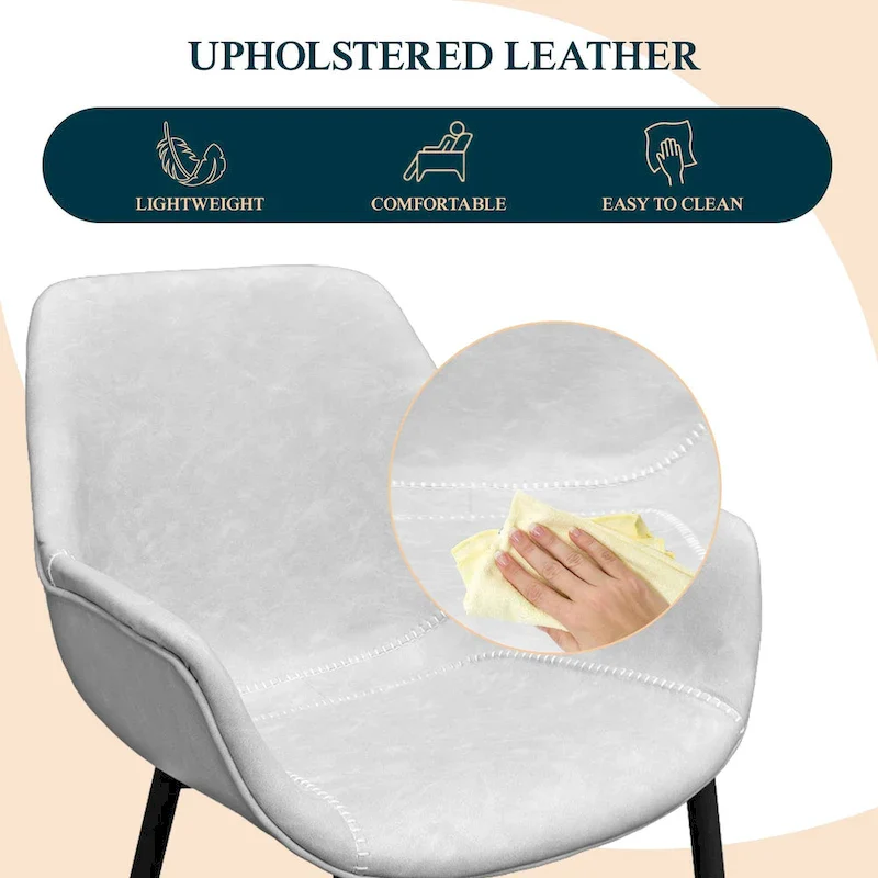 Leather Dining Chair with Iron Legs Set of 4 Modern Accent Armchair