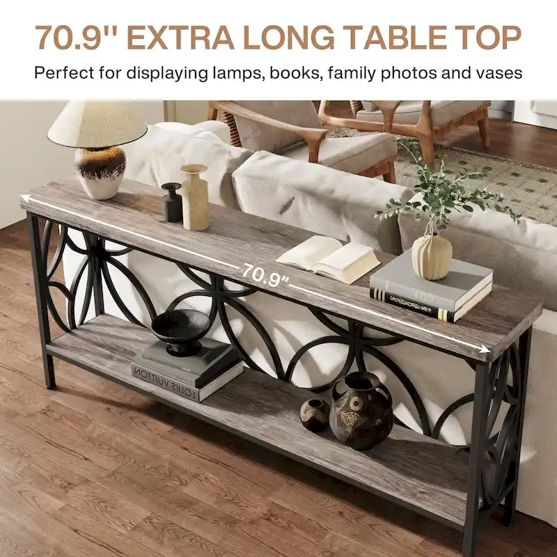 70.9 Inch Long Sofa Table, Industrial Console Table - 70.9 L  11.8 W  31.9 H