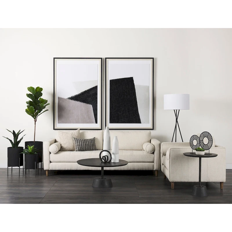 Maxwell Dark Brown Wood w/Black Metal Pedestal Round Side Table