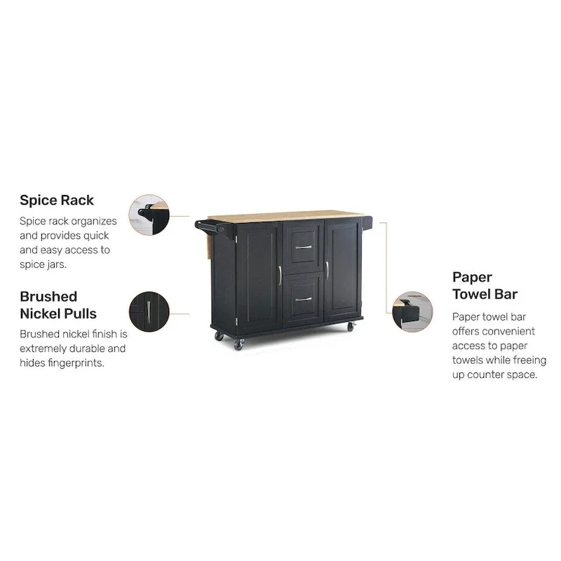 Homestyles Dolly Madison Black Wood Kitchen Cart - N/A