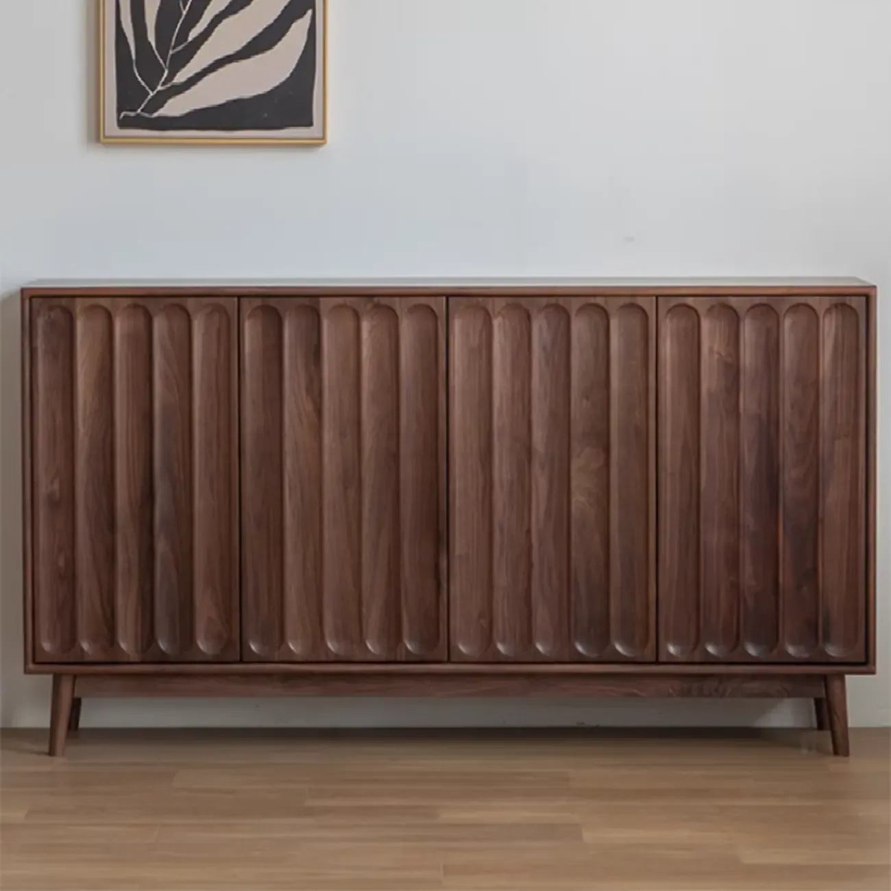 Modern Large Brown Wood Adjustable Shelves Storage Cabinet