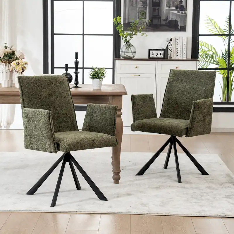 Modern Upholstered Dining Chairs with Swivel Metal Legs