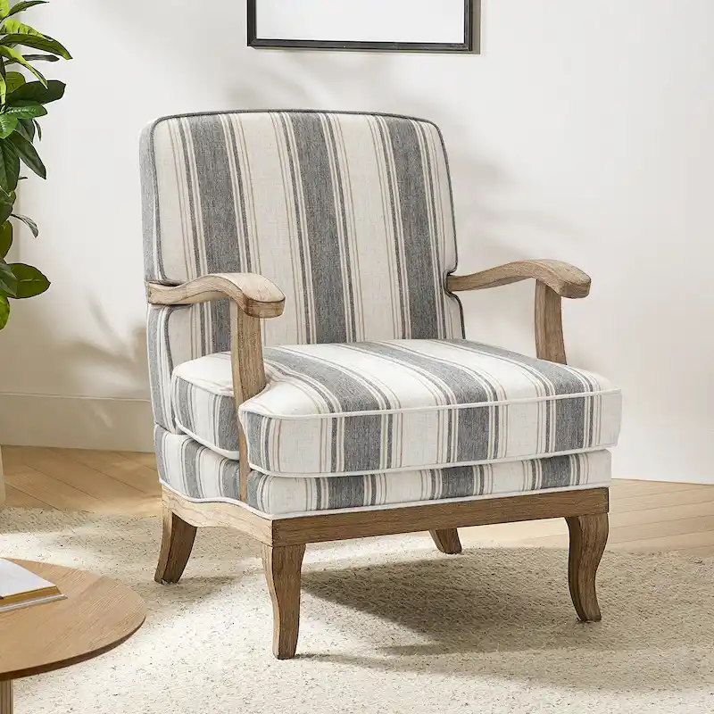 Rinaldo Farmhouse Polyester Armchair with Solid Wood Legs by HULALA HOME