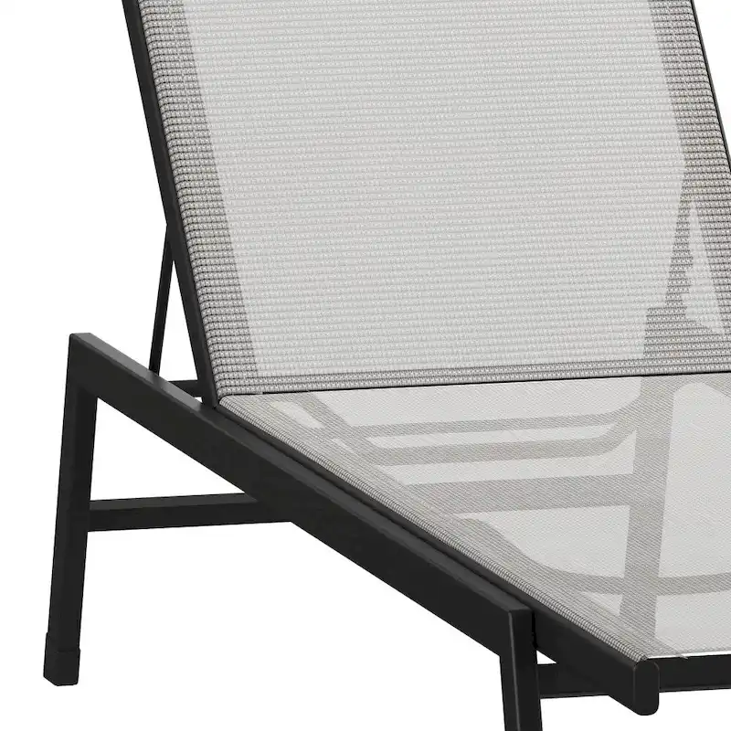 Set of 2 All-Weather Textilene Adjustable Chaise Lounge Chairs with Arms