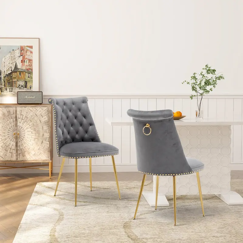 Clihome Modern Velvet Upholstered Featured Dining Chairs (Set of 2)