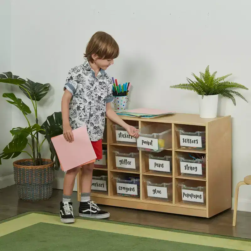 ECR4Kids 12 Cubby Mobile Tray Cabinet and 15 Scoop Front Bins, 3x4, Kids Furniture