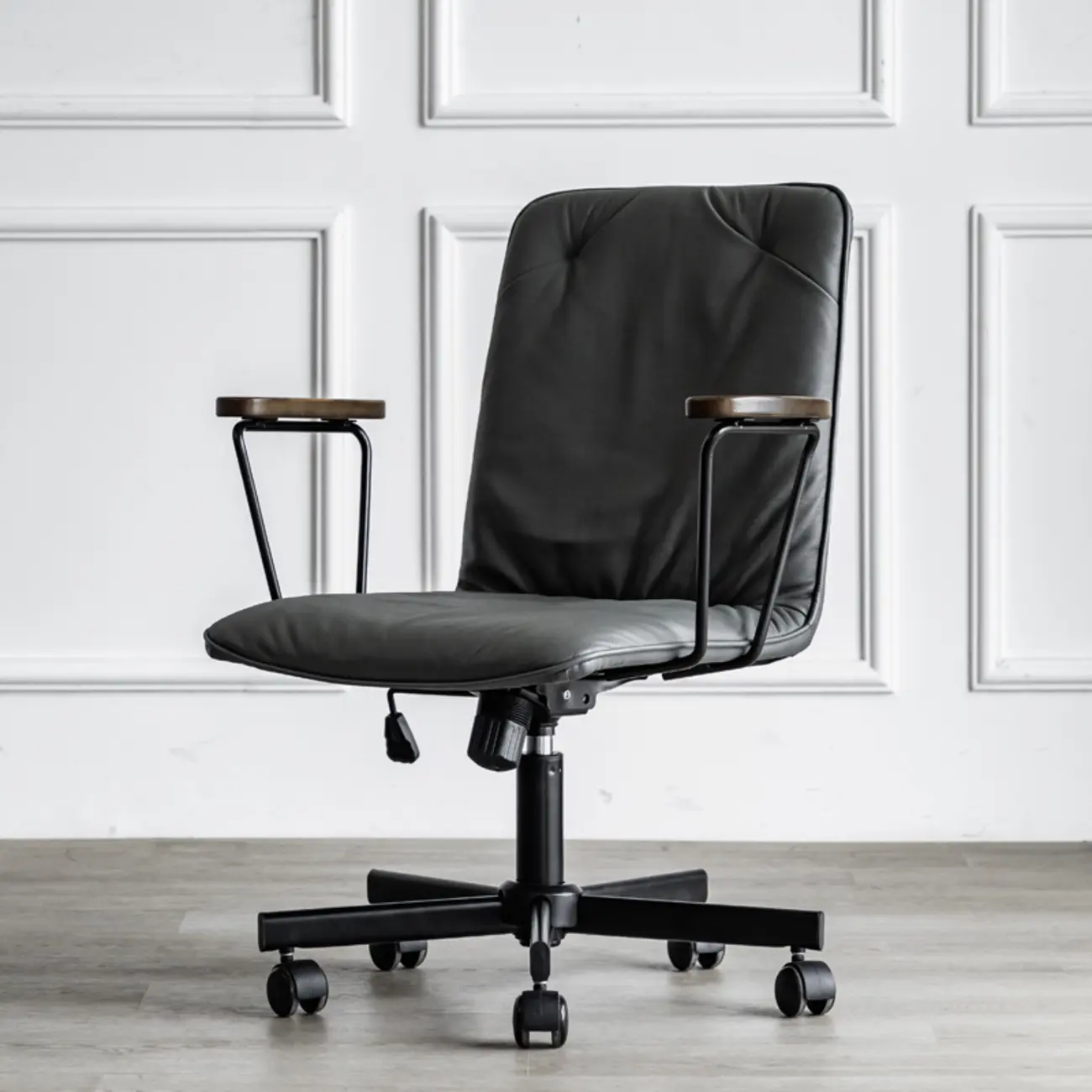 Elegant Grey Leather Metal Swivel Office Chair with Casters
