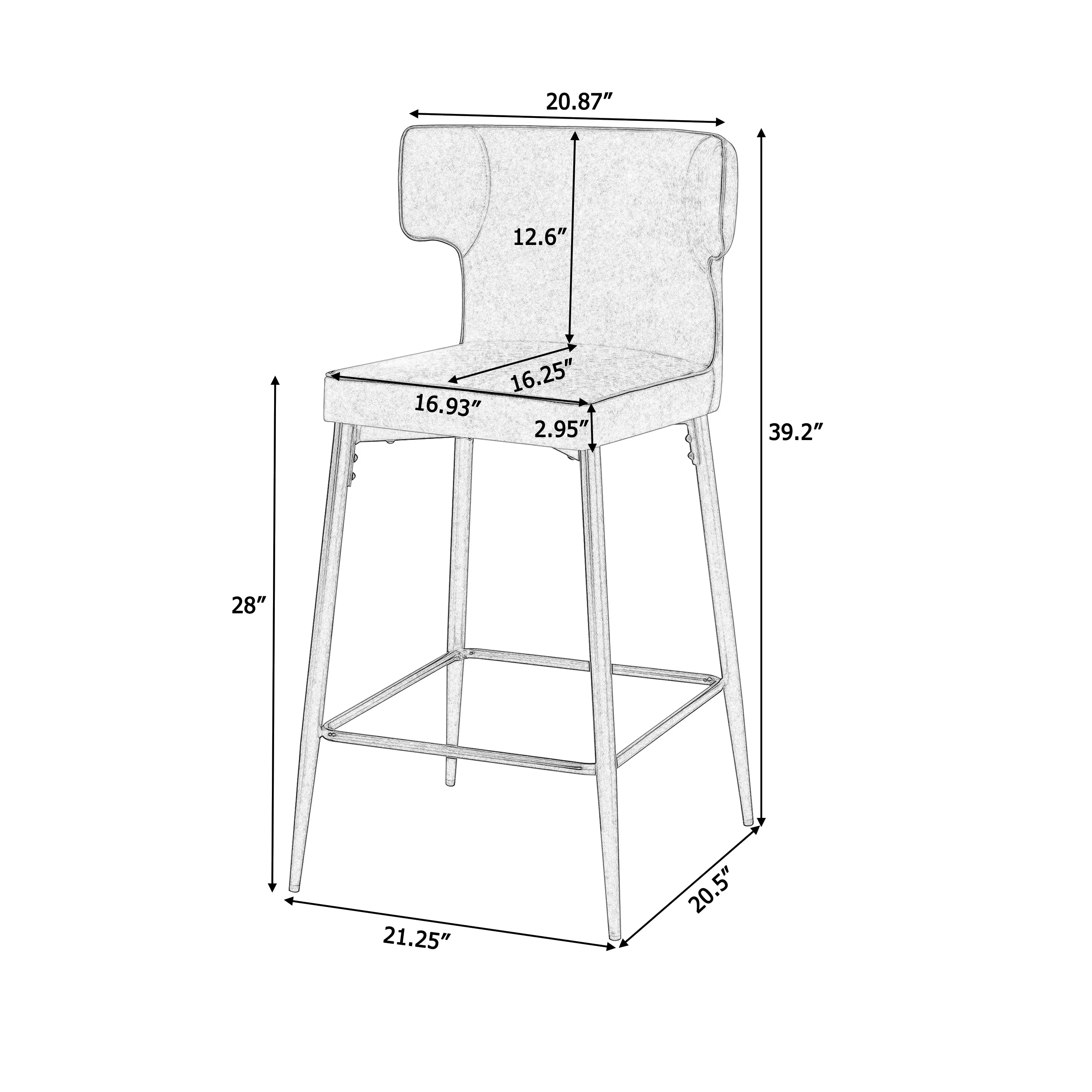 Set of 2 Modern Counter Stools PU Leather Bar Chairs