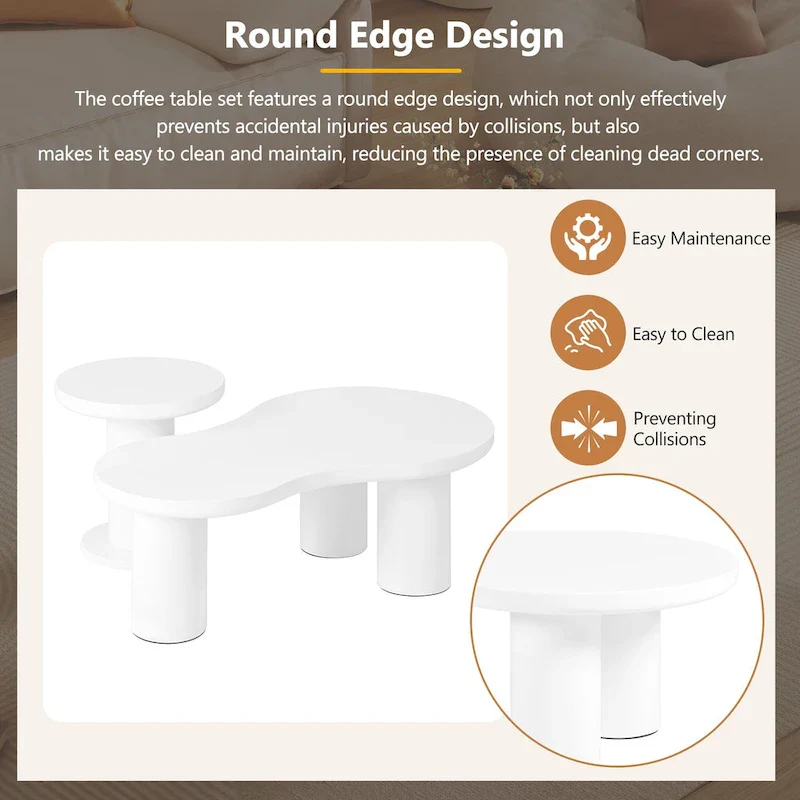 Set of 2 Nesting Cloud Coffee Table with Round Small Side Table