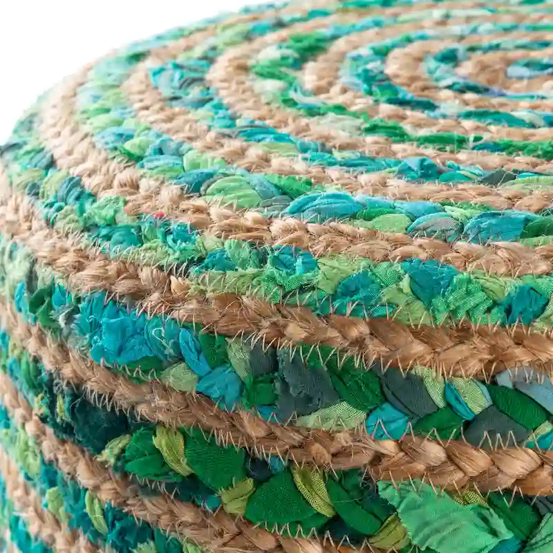 Hand Crafted Bohemian Jute and Wood Foot Stool